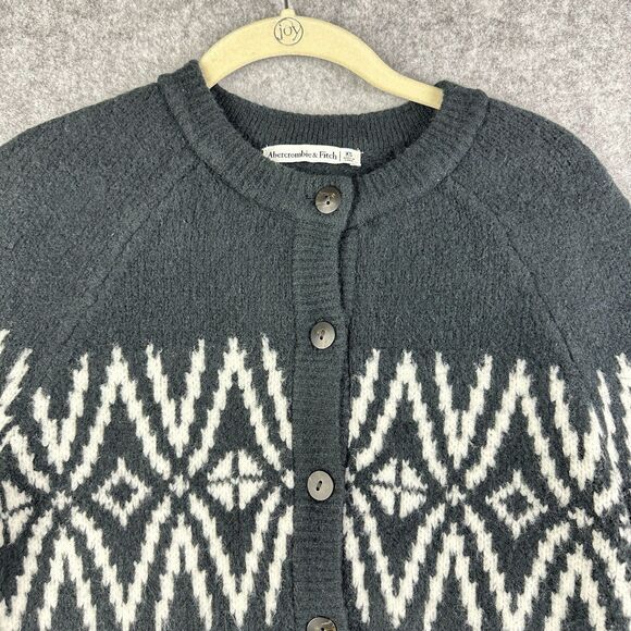 Abercrombie & Fitch Fair Isle Cardigan Sweater Womens XS Black Nordic Crew Boho - Picture 2 of 12